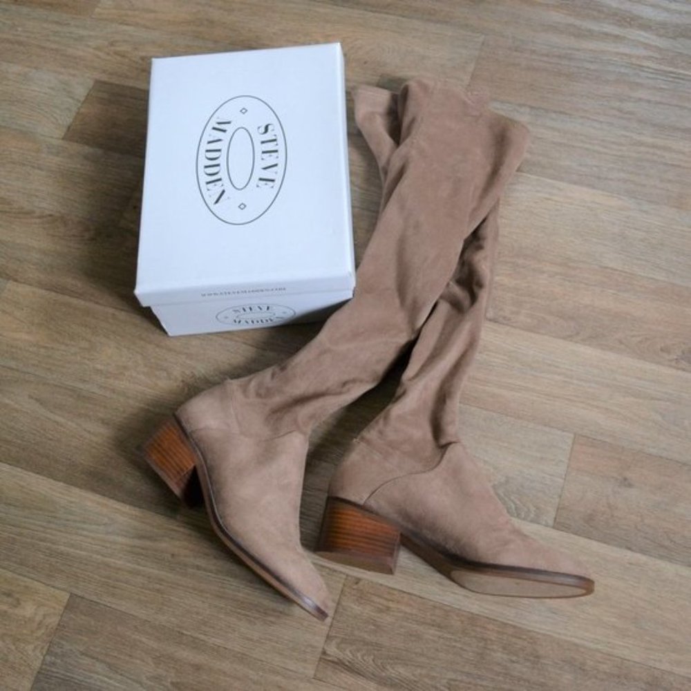 NWT Steve Madden Women's Garen Over The Knee Taupe Tan Suede Boot Size 7 - Picture 2 of 9